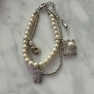 Elegant Pearl and Silver Charm Bracelet